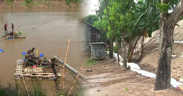 আশ্রয়ণ প্রকল্পের পাশে বালু উত্তোলন